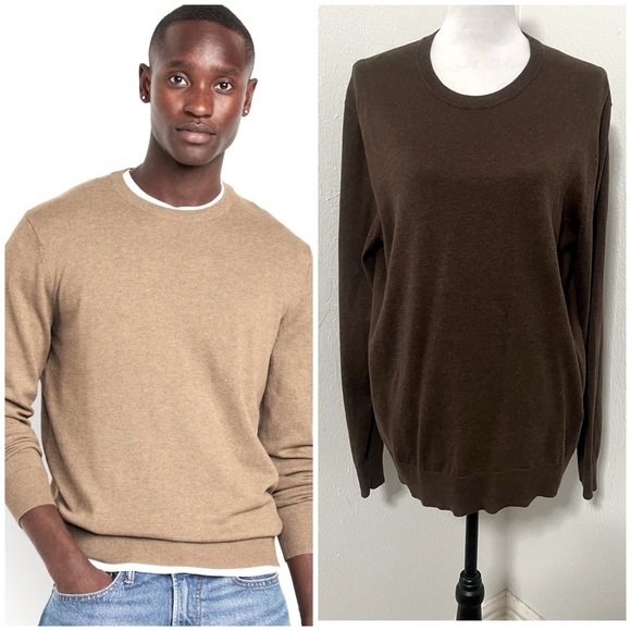 OLD NAVY Men’s Medium Brown Crewneck Long Sleeve Sweater Preppy Business EUC - Picture 1 of 8